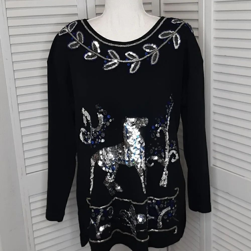 P.A. International Black Top with Sequins and Beads